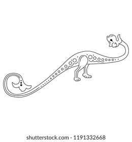 Isolated vector illustration. Fantastic medieval dragon. Gothic illuminated manuscript motif. Linear black silhouette on white background.