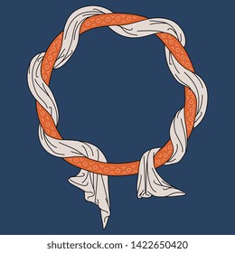 Isolated vector illustration. Fantastic medieval illuminated manuscript motif. Crown made of intertwined fabric.