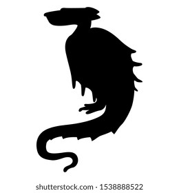Isolated vector illustration. Fantastic medieval dragon. Black silhouette on white background.