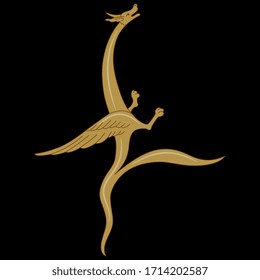 
Isolated vector illustration. Fantastic medieval dragon. Gothic illuminated manuscript decor.