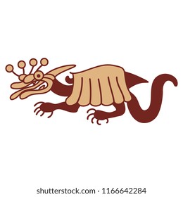 Isolated vector illustration. Fantastic monster creature or dragon. Based on ancient Peruvian ethnic motif of Moche or Mochica Indians.