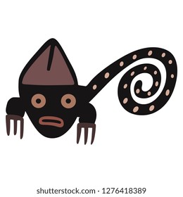 Isolated vector illustration. Fantastic monster creature with spiral tail. Ancient Peruvian tribal motif. Nazca Indians.