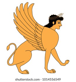 Isolated vector illustration. Fantastic mythological creature Sphynx. Based on ancient Greek image.