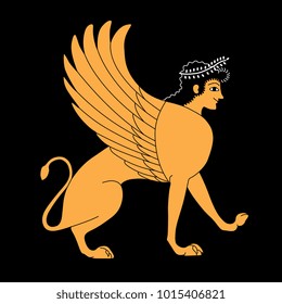 Isolated vector illustration. Fantastic mythological creature Sphynx. Based on ancient Greek image.