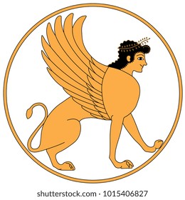 Isolated vector illustration. Fantastic mythological creature Sphynx. Based on ancient Greek image.