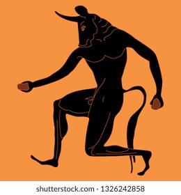 Isolated vector illustration. Fantastic mythological creature. Ancient Greek monster Minotaur. Half man half bull. Vase painting motif.