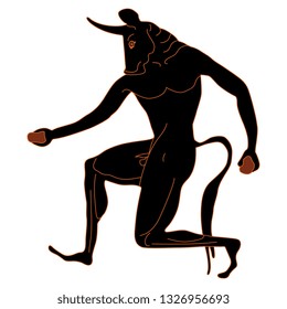 Isolated vector illustration. Fantastic mythological creature. Ancient Greek monster Minotaur. Half man half bull. Vase painting motif.