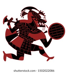 Isolated vector illustration. Fantastic running animal warrior. Ancient Peruvian tribal art. Moche Indians.