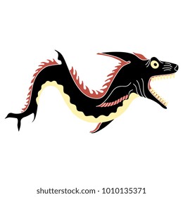 Isolated vector illustration. Fantastic sea monster fish. Based on ancient Greek image.