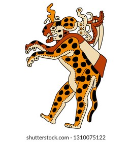 
Isolated vector illustration. Fantastic standing jaguar. Ancient tribal motif of American Maya Indians from Mexico or Guatemala.