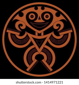 Isolated vector illustration. Fantastic tribal motif from Panama. Pre Columbian Native American art. Stylized human figure in a circle.