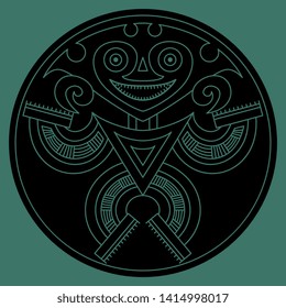 Isolated vector illustration. Fantastic tribal motif from Panama. Pre Columbian Native American art. Stylized human figure in a circle.