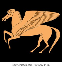 Isolated vector illustration of fantastic winged horse Pegasus. Ancient Greek mythology. Based on classical old vase painting.