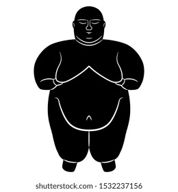 Isolated vector illustration. Fat lady. Ancient neolithic sculpture from Catalhoyuk in Turkey. Great Mother archetype. Black and white silhouette.