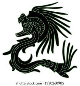 Isolated vector illustration. Feathered Serpent Quetzalcoatl. Fantastic mythological creature of Mexican Aztec Indians. Based on ancient Codex image. 