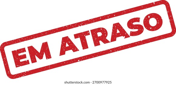 Uma ilustração vetorial isolada apresenta um carimbo retangular vermelho, levemente angustiado, com a frase em português Em Atraso, que significa atrasado. Ideal para conceitos comerciais ou de notificação.