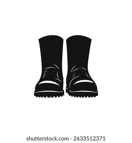 Isolated vector illustration featuring a pair of black, heavy-duty boots, ideal footwear for wet or muddy conditions, presented against a transparent background.