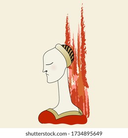 Isolated vector illustration. Female portrait. Hand drawn sketch. Fantastic character. Italian Renaissance lady. medieval beauty.