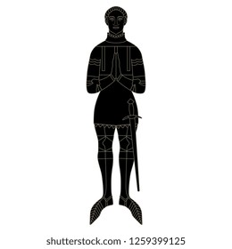 Isolated vector illustration. Figure of a medieval knight in armor with sword. Cartoon style.