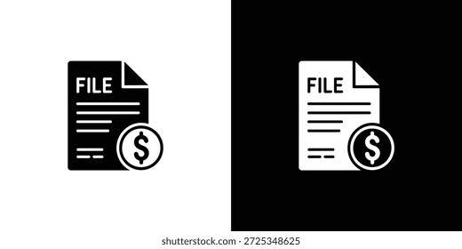 Ilustração vetorial isolada de um arquivo com moeda de dólar em estilo de glifo. Ativo criativo com fundo transparente para conceitos contabilísticos e financeiros.