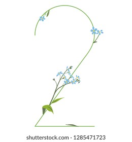 
Isolated vector illustration. Floral alphabet. Numeral 2 with forget-me-not flowers.