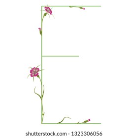 Isolated vector illustration. Floral alphabet with wild carnation or corn-cockle flowers. Capital letter E.