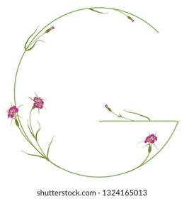 Isolated vector illustration. Floral alphabet with wild carnation or corn-cockle flowers. Capital letter G.