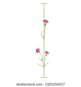 Isolated vector illustration. Floral alphabet with wild carnation or corn-cockle flowers. Capital letter I.