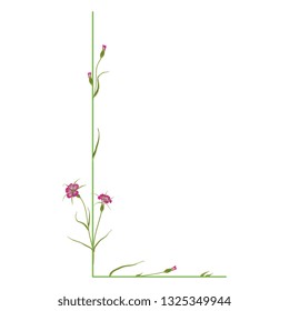 Isolated vector illustration. Floral alphabet with wild carnation or corn-cockle flowers. Capital letter L.