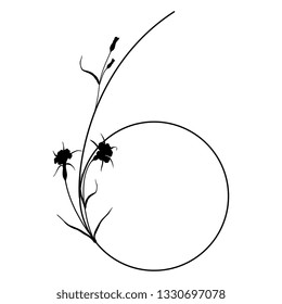 
Isolated vector illustration. Floral alphabet. Numeral 6 with wild carnation or corn-cockle flowers. Black silhouette on white background.