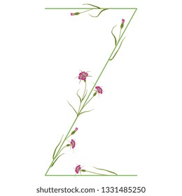 Isolated vector illustration. Floral alphabet with wild carnation or corn-cockle flowers. Capital letter Z.