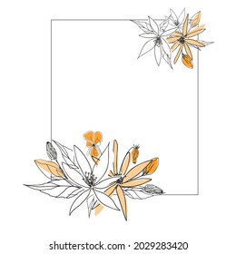 Isolated vector illustration of a floral square frame. Wedding, greeting blank for designers, mockup
