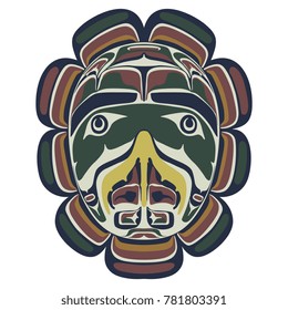 Isolated vector illustration. Folk totem hawk mask of Canadian Kwakiutl Indians.