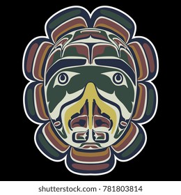 Isolated vector illustration. Folk totem hawk mask of Canadian Kwakiutl Indians.