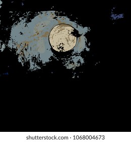 Isolated vector illustration. Fool moon in clouds. Grunge image.