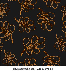 isolated vector illustration. Forest wild plant branches types. Seamless pattern