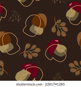 ilustración vectorial aislada. Tipos de setas silvestres forestales. Patrón transparente