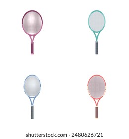 Isolated vector illustration of four tennis rackets in purple, green, blue, and red