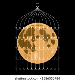Isolated vector illustration. Full moon in a cage. Creative concept.