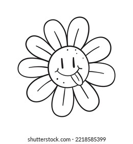 Isolated vector illustration of funny flower. Cute thin line icon for design, cover etc.