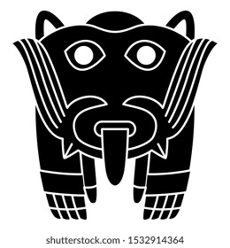 Isolated Vector Illustration. Funny Stylized Cat. Ancient Peruvian Tribal Motif From Nazca Pottery. Black And White Linear Silhouette.