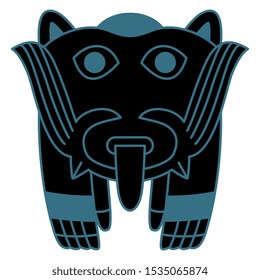 Isolated Vector Illustration. Funny Stylized Cat. Ancient Peruvian Tribal Motif From Nazca Pottery. Black And White Linear Silhouette.