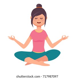 Isolated vector illustration of girl in fitness suit sport costume doing yoga meditation breath
