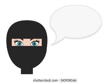 Isolated vector illustration of girl in niqab with speech bubble