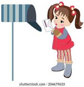 Isolated vector illustration girl sends letter mailbox