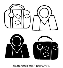 Isolated Vector Illustration of GPS Map, Travel Bag. Outline, Silhouette, Flat, Icon, Sign, Logo, Symbol, Object, Graphic Design, Background, Element, Illustration for Print.