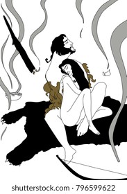 Isolated vector illustration. Greek mythology. Wedding of Jason and Medea. Based on hand drawn original style art.