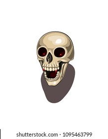 Isolated vector illustration of a grinning vampire scull with blood covering his fangs.