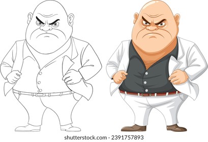 An isolated vector illustration of a grumpy bald middle-age mafia man