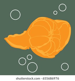 Isolated vector illustration. Half peeled tangerine. Flat cartoon style.